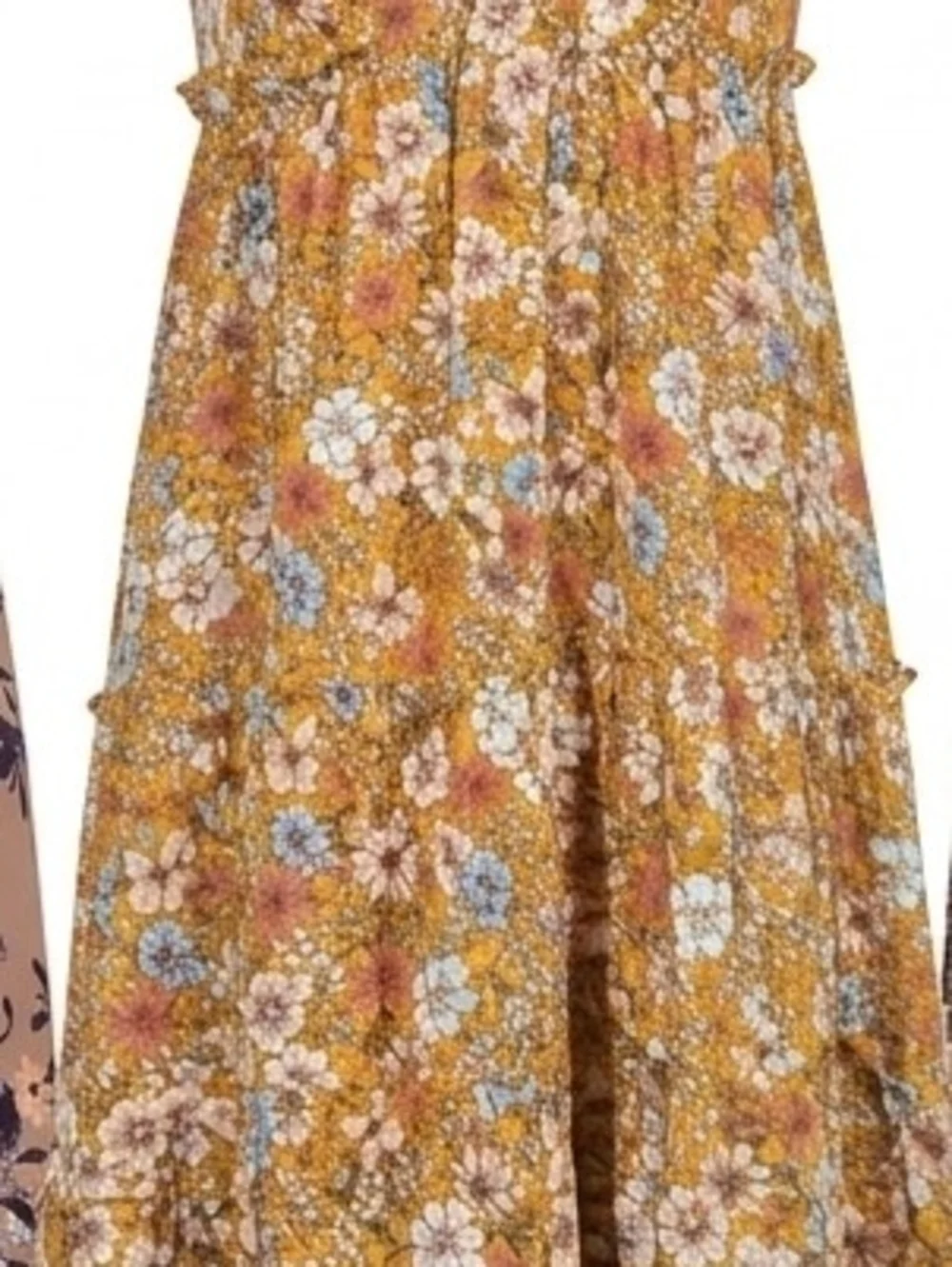 Mustard Floral A-Line Maxi Skirt with Smocked Waist